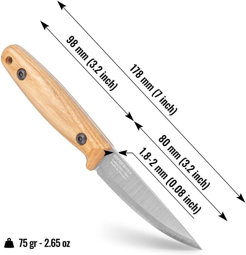 BPSKNIVES Finn Lite - Puukko Knife - Fixed-Blade Carbon Steel Knife with Leather Sheath - Small Full Tang Camping Knives - Scandinavian Camp Utility Knives - Image 3
